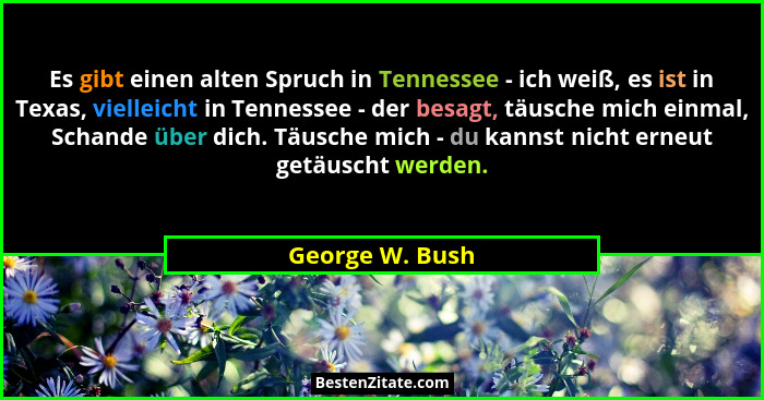 Es gibt einen alten Spruch in Tennessee - ich weiß, es ist in Texas, vielleicht in Tennessee - der besagt, täusche mich einmal, Schan... - George W. Bush