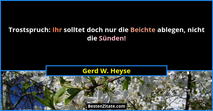 Trostspruch: Ihr solltet doch nur die Beichte ablegen, nicht die Sünden!... - Gerd W. Heyse