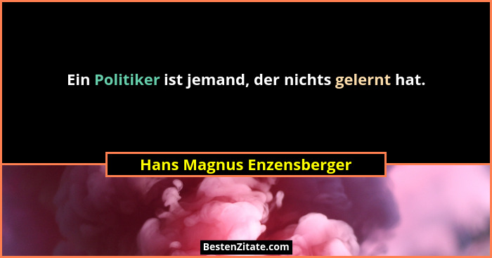 Ein Politiker ist jemand, der nichts gelernt hat.... - Hans Magnus Enzensberger