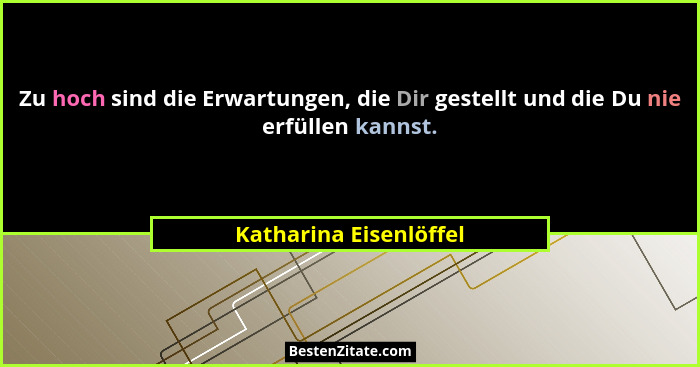 Zu hoch sind die Erwartungen, die Dir gestellt und die Du nie erfüllen kannst.... - Katharina Eisenlöffel
