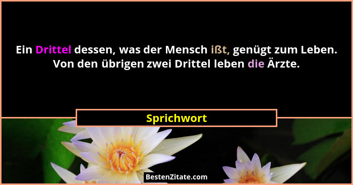 Ein Drittel dessen, was der Mensch ißt, genügt zum Leben. Von den übrigen zwei Drittel leben die Ärzte.... - Sprichwort