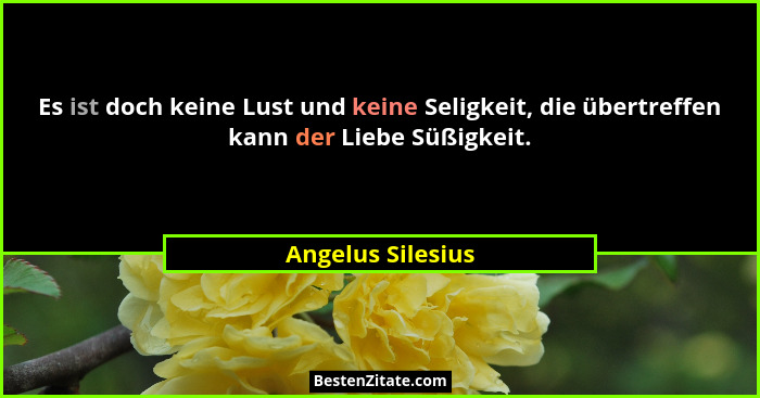 Es ist doch keine Lust und keine Seligkeit, die übertreffen kann der Liebe Süßigkeit.... - Angelus Silesius
