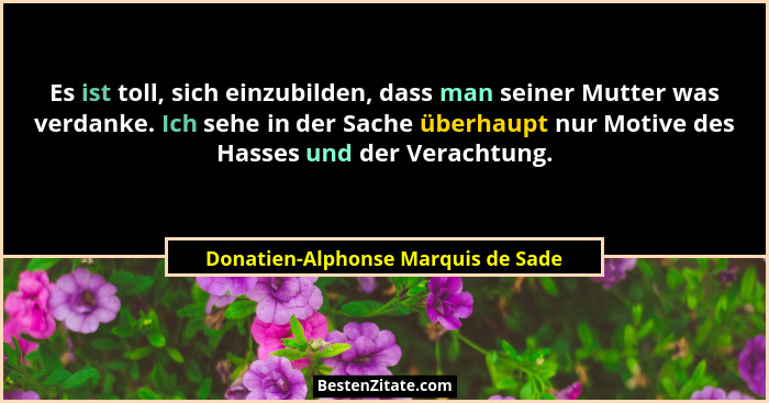 Es ist toll, sich einzubilden, dass man seiner Mutter was verdanke. Ich sehe in der Sache überhaupt nur Motive des... - Donatien-Alphonse Marquis de Sade