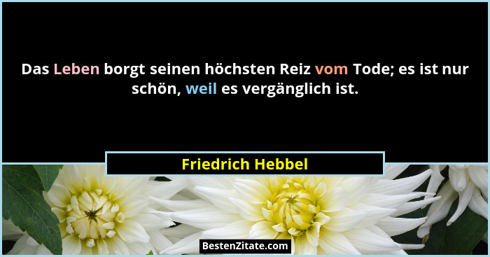 Das Leben borgt seinen höchsten Reiz vom Tode; es ist nur schön, weil es vergänglich ist.... - Friedrich Hebbel