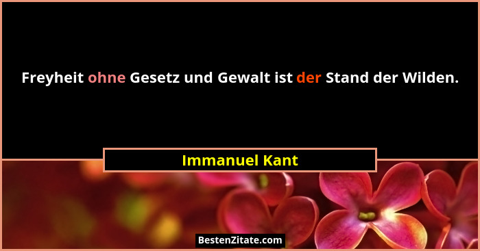 Freyheit ohne Gesetz und Gewalt ist der Stand der Wilden.... - Immanuel Kant