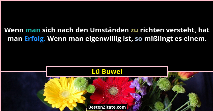 Wenn man sich nach den Umständen zu richten versteht, hat man Erfolg. Wenn man eigenwillig ist, so mißlingt es einem.... - Lü Buwei