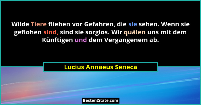 Wilde Tiere fliehen vor Gefahren, die sie sehen. Wenn sie geflohen sind, sind sie sorglos. Wir quälen uns mit dem Künftigen un... - Lucius Annaeus Seneca