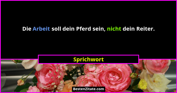 Die Arbeit soll dein Pferd sein, nicht dein Reiter.... - Sprichwort