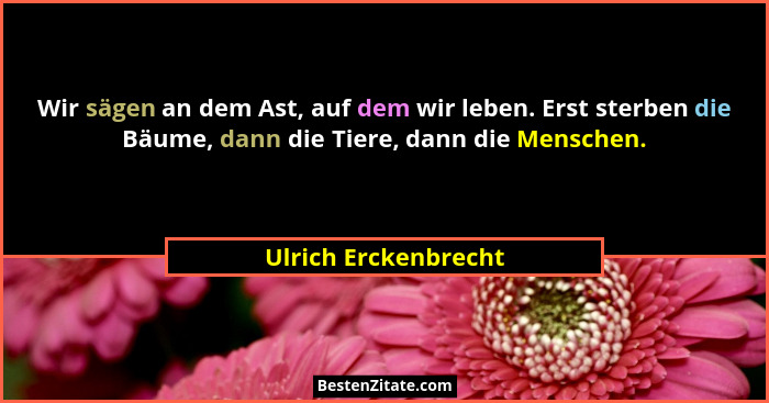 Wir sägen an dem Ast, auf dem wir leben. Erst sterben die Bäume, dann die Tiere, dann die Menschen.... - Ulrich Erckenbrecht
