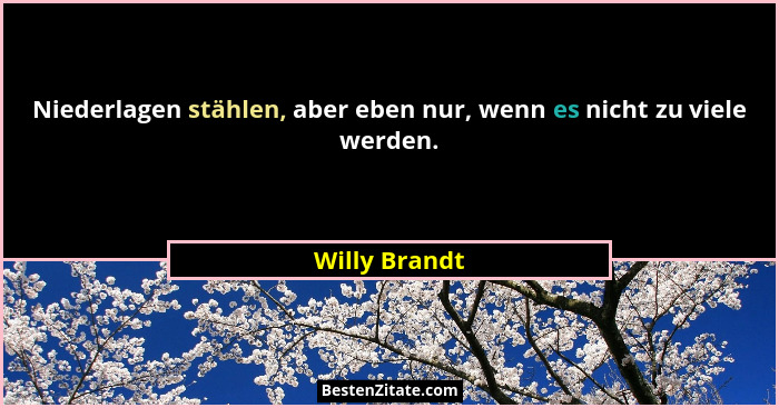 Niederlagen stählen, aber eben nur, wenn es nicht zu viele werden.... - Willy Brandt