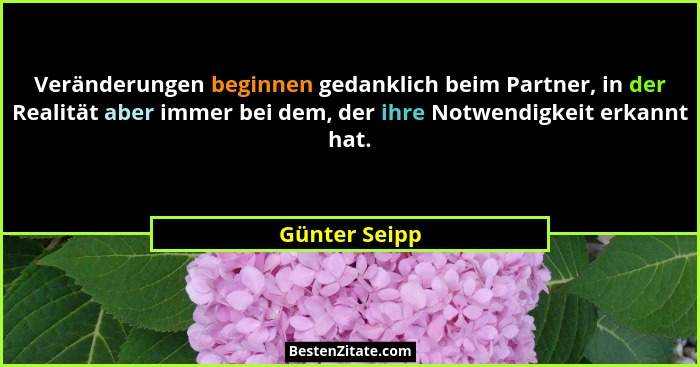 Veränderungen beginnen gedanklich beim Partner, in der Realität aber immer bei dem, der ihre Notwendigkeit erkannt hat.... - Günter Seipp