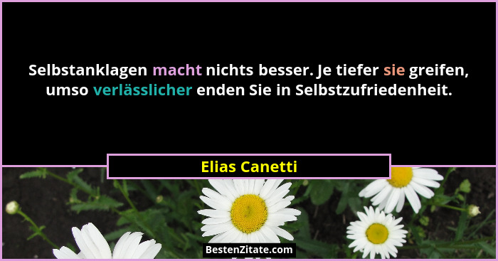 Selbstanklagen macht nichts besser. Je tiefer sie greifen, umso verlässlicher enden Sie in Selbstzufriedenheit.... - Elias Canetti