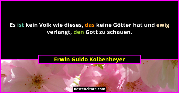 Es ist kein Volk wie dieses, das keine Götter hat und ewig verlangt, den Gott zu schauen.... - Erwin Guido Kolbenheyer
