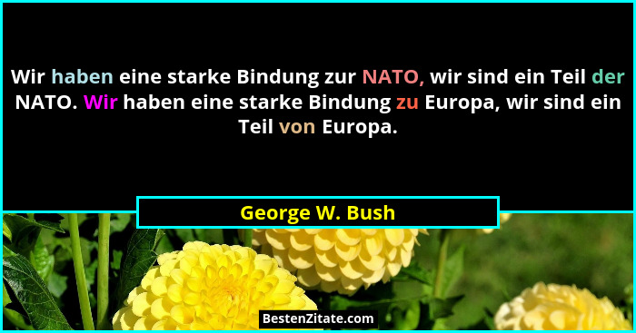 Wir haben eine starke Bindung zur NATO, wir sind ein Teil der NATO. Wir haben eine starke Bindung zu Europa, wir sind ein Teil von Eu... - George W. Bush