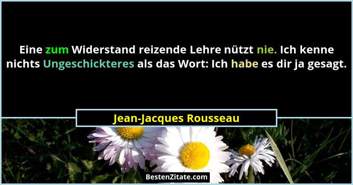 Eine zum Widerstand reizende Lehre nützt nie. Ich kenne nichts Ungeschickteres als das Wort: Ich habe es dir ja gesagt.... - Jean-Jacques Rousseau