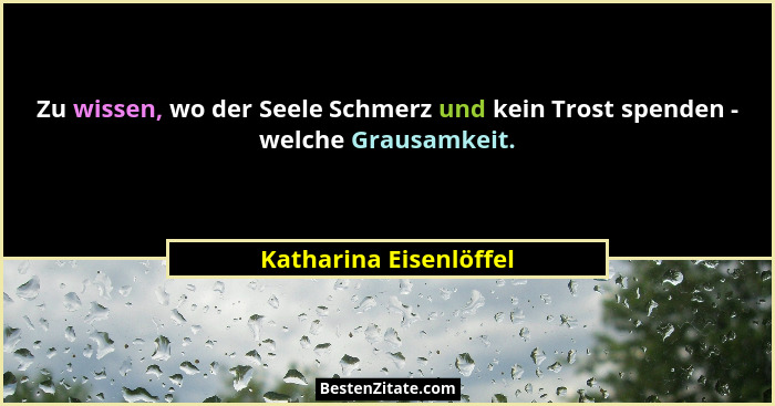 Zu wissen, wo der Seele Schmerz und kein Trost spenden - welche Grausamkeit.... - Katharina Eisenlöffel