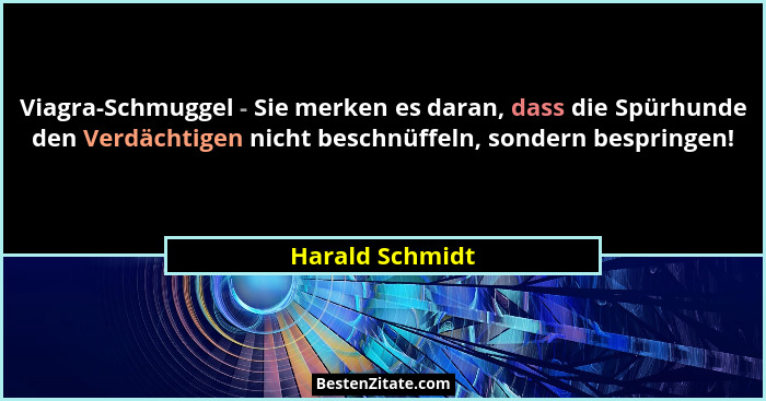 Viagra-Schmuggel - Sie merken es daran, dass die Spürhunde den Verdächtigen nicht beschnüffeln, sondern bespringen!... - Harald Schmidt
