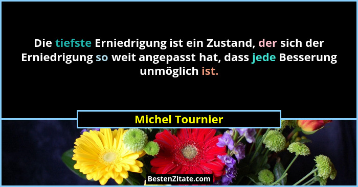 Die tiefste Erniedrigung ist ein Zustand, der sich der Erniedrigung so weit angepasst hat, dass jede Besserung unmöglich ist.... - Michel Tournier