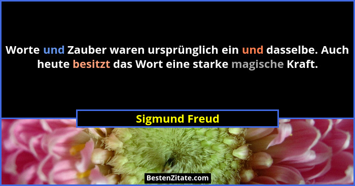 Worte und Zauber waren ursprünglich ein und dasselbe. Auch heute besitzt das Wort eine starke magische Kraft.... - Sigmund Freud