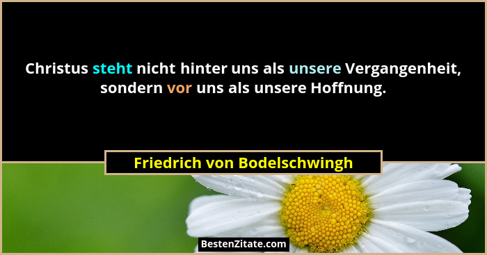 Christus steht nicht hinter uns als unsere Vergangenheit, sondern vor uns als unsere Hoffnung.... - Friedrich von Bodelschwingh
