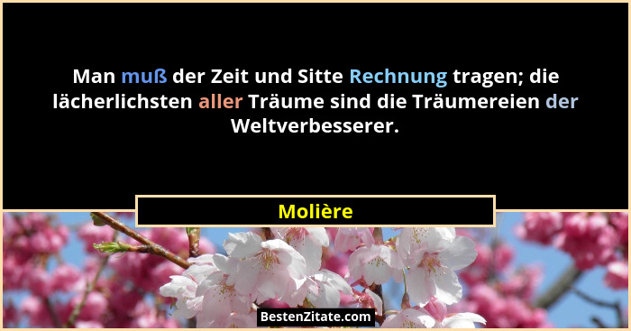 Man muß der Zeit und Sitte Rechnung tragen; die lächerlichsten aller Träume sind die Träumereien der Weltverbesserer.... - Molière