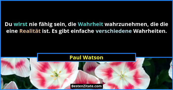 Du wirst nie fähig sein, die Wahrheit wahrzunehmen, die die eine Realität ist. Es gibt einfache verschiedene Wahrheiten.... - Paul Watson