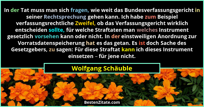 In der Tat muss man sich fragen, wie weit das Bundesverfassungsgericht in seiner Rechtsprechung gehen kann. Ich habe zum Beispiel... - Wolfgang Schäuble