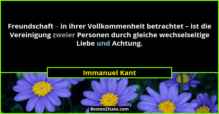 Freundschaft – in ihrer Vollkommenheit betrachtet – ist die Vereinigung zweier Personen durch gleiche wechselseitige Liebe und Achtung... - Immanuel Kant