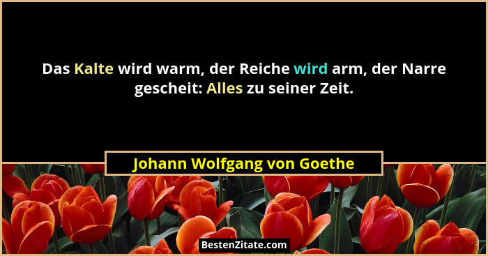 Das Kalte wird warm, der Reiche wird arm, der Narre gescheit: Alles zu seiner Zeit.... - Johann Wolfgang von Goethe
