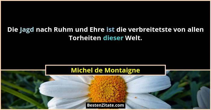 Die Jagd nach Ruhm und Ehre ist die verbreitetste von allen Torheiten dieser Welt.... - Michel de Montaigne