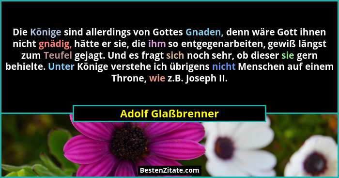 Die Könige sind allerdings von Gottes Gnaden, denn wäre Gott ihnen nicht gnädig, hätte er sie, die ihm so entgegenarbeiten, gewiß... - Adolf Glaßbrenner