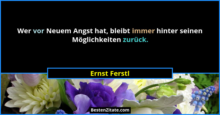 Wer vor Neuem Angst hat, bleibt immer hinter seinen Möglichkeiten zurück.... - Ernst Ferstl