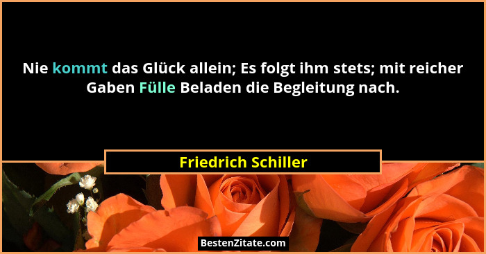 Nie kommt das Glück allein; Es folgt ihm stets; mit reicher Gaben Fülle Beladen die Begleitung nach.... - Friedrich Schiller
