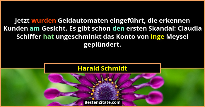 Jetzt wurden Geldautomaten eingeführt, die erkennen Kunden am Gesicht. Es gibt schon den ersten Skandal: Claudia Schiffer hat ungesch... - Harald Schmidt