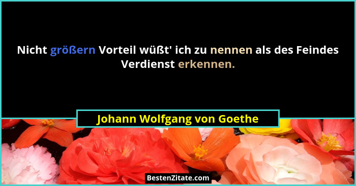 Nicht größern Vorteil wüßt' ich zu nennen als des Feindes Verdienst erkennen.... - Johann Wolfgang von Goethe