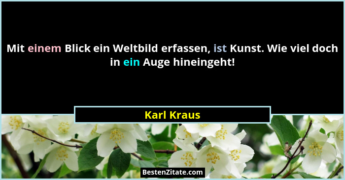 Mit einem Blick ein Weltbild erfassen, ist Kunst. Wie viel doch in ein Auge hineingeht!... - Karl Kraus