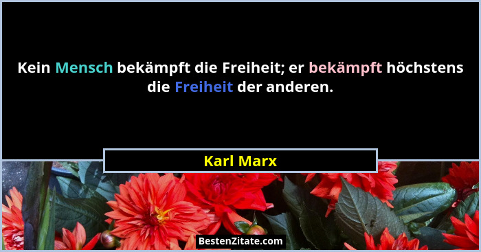Kein Mensch bekämpft die Freiheit; er bekämpft höchstens die Freiheit der anderen.... - Karl Marx