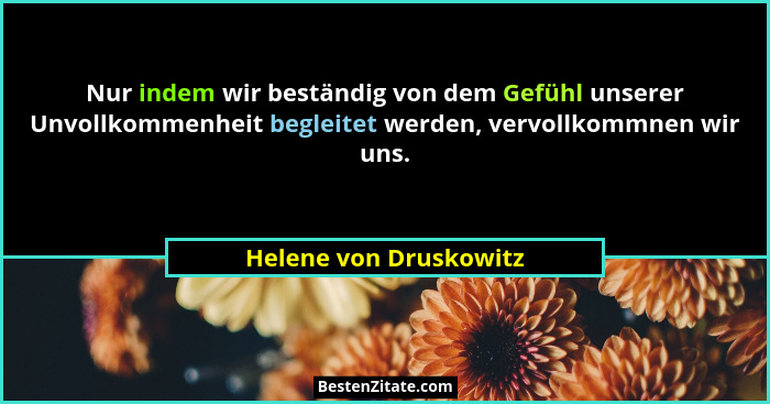 Nur indem wir beständig von dem Gefühl unserer Unvollkommenheit begleitet werden, vervollkommnen wir uns.... - Helene von Druskowitz