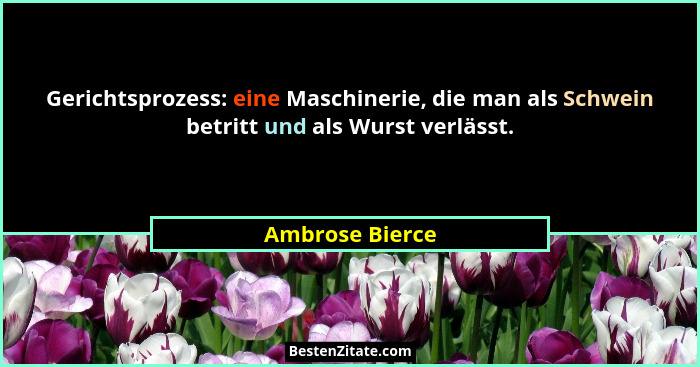 Gerichtsprozess: eine Maschinerie, die man als Schwein betritt und als Wurst verlässt.... - Ambrose Bierce