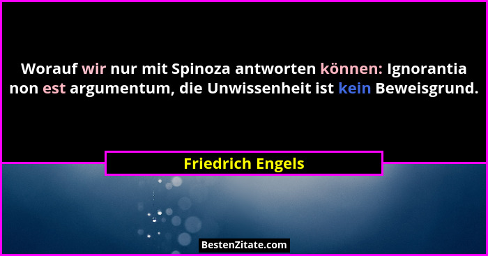 Worauf wir nur mit Spinoza antworten können: Ignorantia non est argumentum, die Unwissenheit ist kein Beweisgrund.... - Friedrich Engels