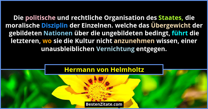 Die politische und rechtliche Organisation des Staates, die moralische Disziplin der Einzelnen. welche das Übergewicht der geb... - Hermann von Helmholtz