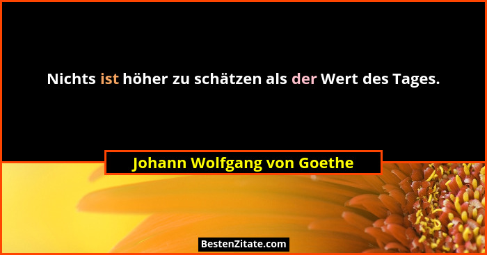 Nichts ist höher zu schätzen als der Wert des Tages.... - Johann Wolfgang von Goethe