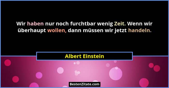 Wir haben nur noch furchtbar wenig Zeit. Wenn wir überhaupt wollen, dann müssen wir jetzt handeln.... - Albert Einstein