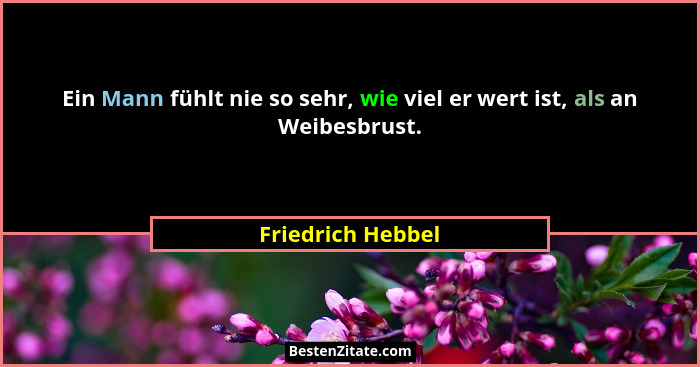 Ein Mann fühlt nie so sehr, wie viel er wert ist, als an Weibesbrust.... - Friedrich Hebbel