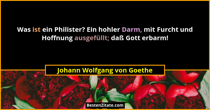 Was ist ein Philister? Ein hohler Darm, mit Furcht und Hoffnung ausgefüllt; daß Gott erbarm!... - Johann Wolfgang von Goethe