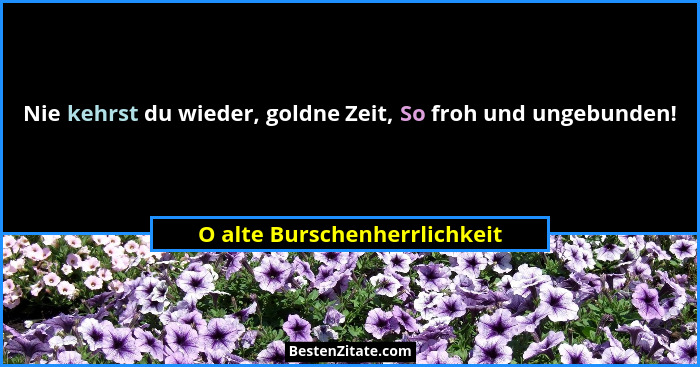 Nie kehrst du wieder, goldne Zeit, So froh und ungebunden!... - O alte Burschenherrlichkeit