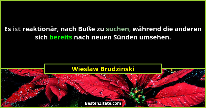 Es ist reaktionär, nach Buße zu suchen, während die anderen sich bereits nach neuen Sünden umsehen.... - Wieslaw Brudzinski