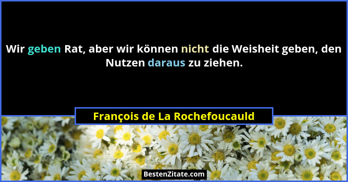 Wir geben Rat, aber wir können nicht die Weisheit geben, den Nutzen daraus zu ziehen.... - François de La Rochefoucauld