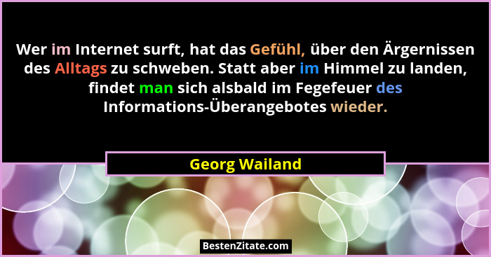 Wer im Internet surft, hat das Gefühl, über den Ärgernissen des Alltags zu schweben. Statt aber im Himmel zu landen, findet man sich a... - Georg Wailand