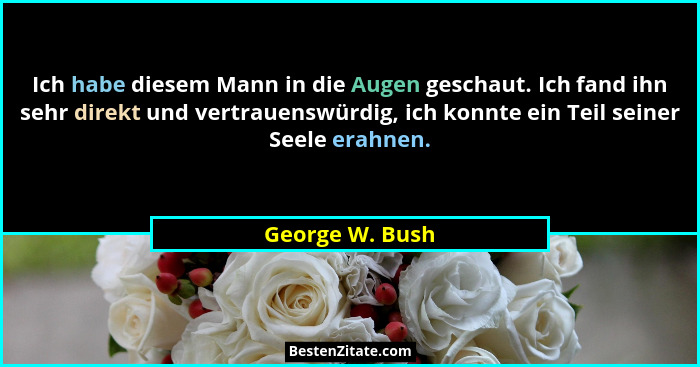 Ich habe diesem Mann in die Augen geschaut. Ich fand ihn sehr direkt und vertrauenswürdig, ich konnte ein Teil seiner Seele erahnen.... - George W. Bush